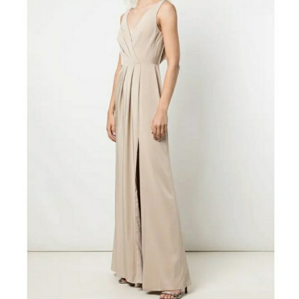 Marchesa Notte Bridesmaids Cowl-Effect Floor-Length Cream Gown Fornal Dress